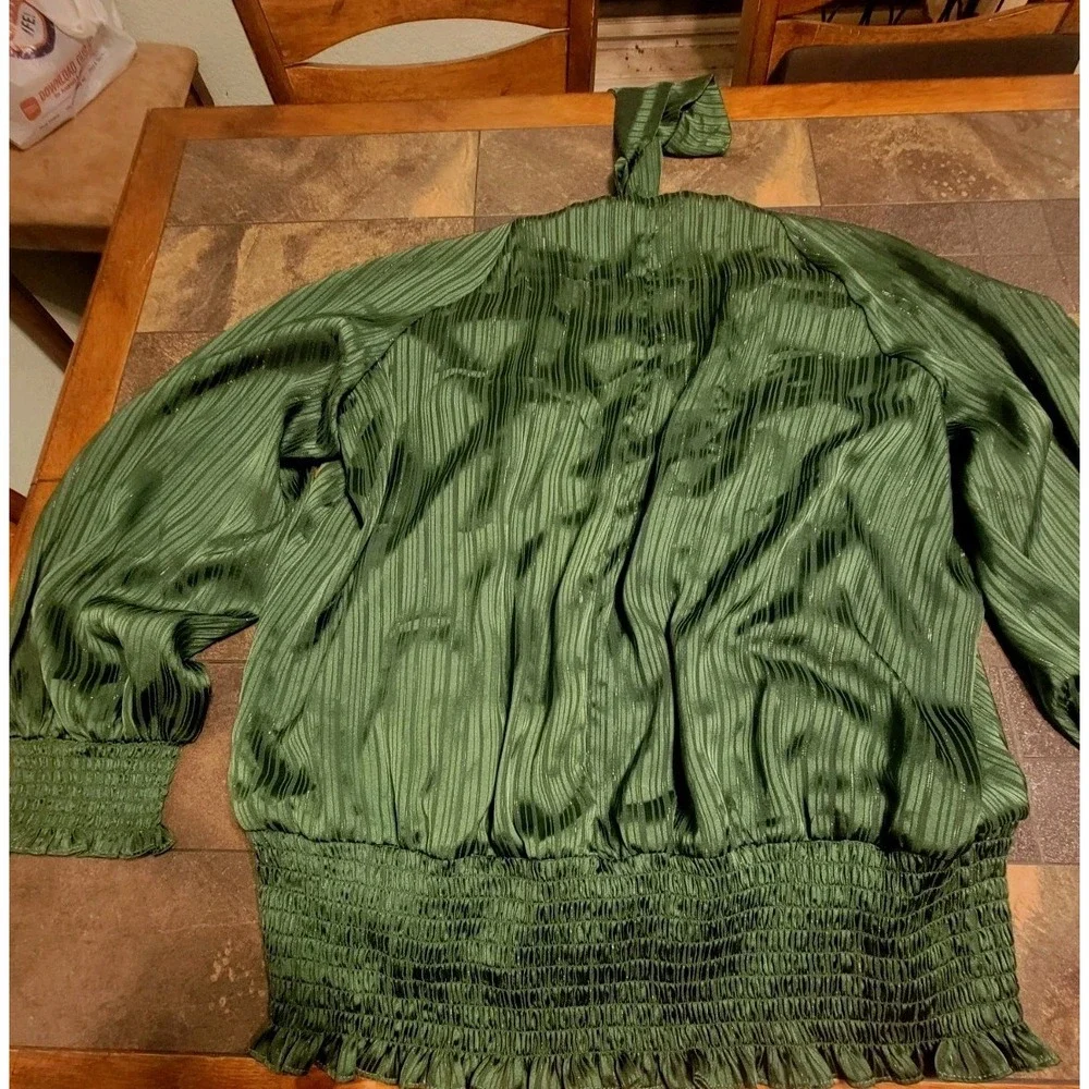 Ashley Stewart Sz 2X (18/20) Emerald Green Long Balloon Sleeve Smocked Hem Scarf - Picture 3 of 7